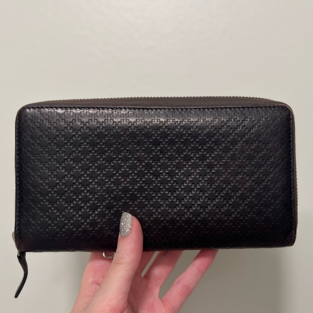 Women’s Gucci Diamante Round Long Zip-Wallet Dark Brown Leather